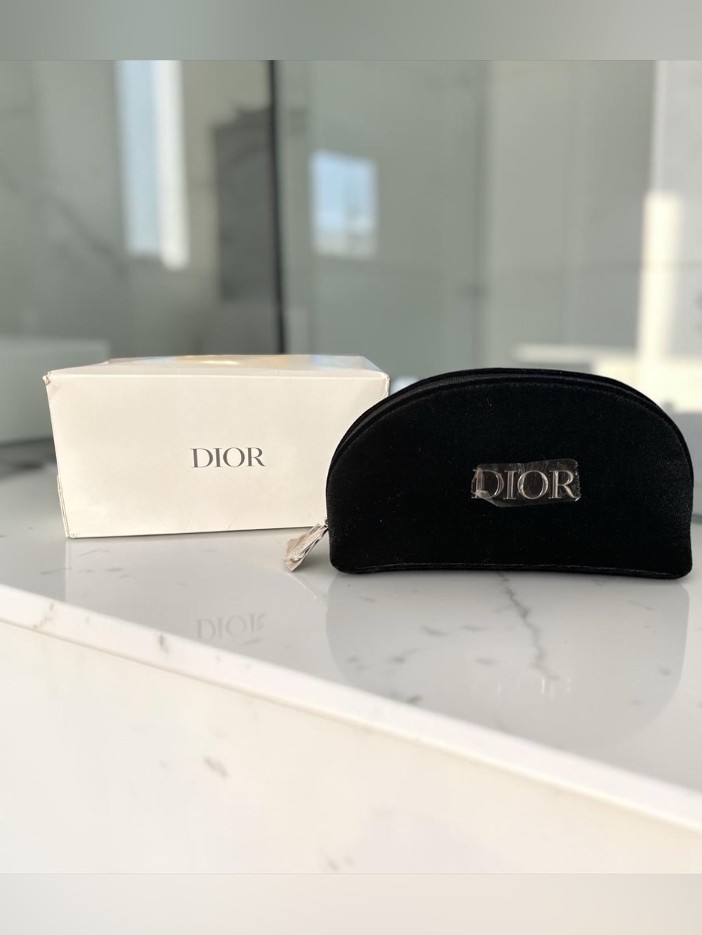 Dior Black Velvet Cosmetic Case with Silver Logo Plaque NIB